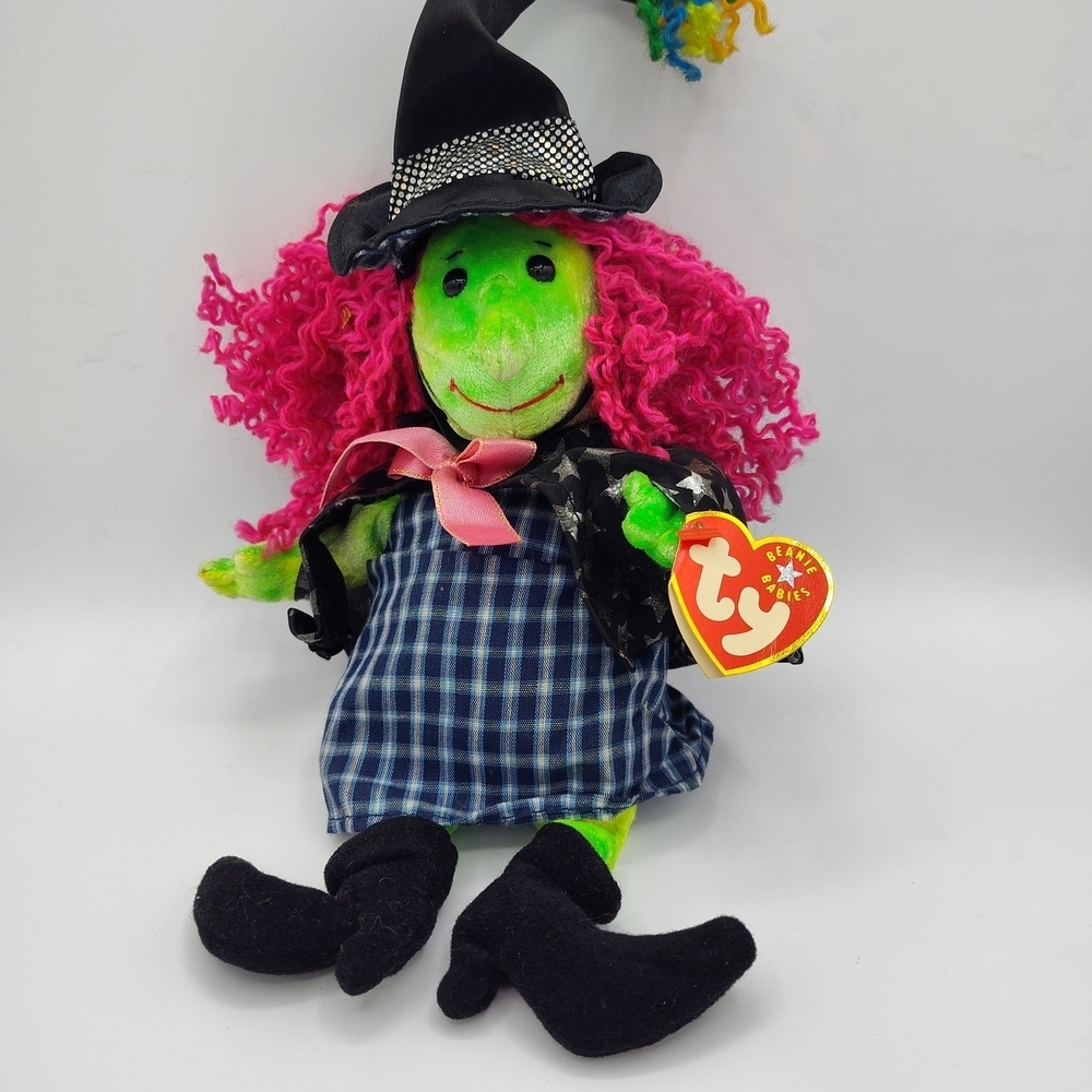 2001 Ty "Scary" Witch Plush Toy with Pink Hair. Original Swing Tag P.E. Filling - Picture 2 of 7